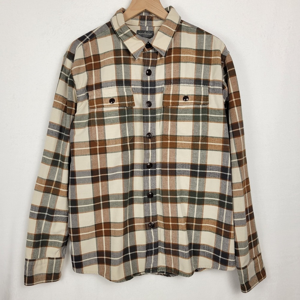 L.L. Bean Signature Plaid Long Sleeve Shirt Mens L Slim Fit Outdoor Americana